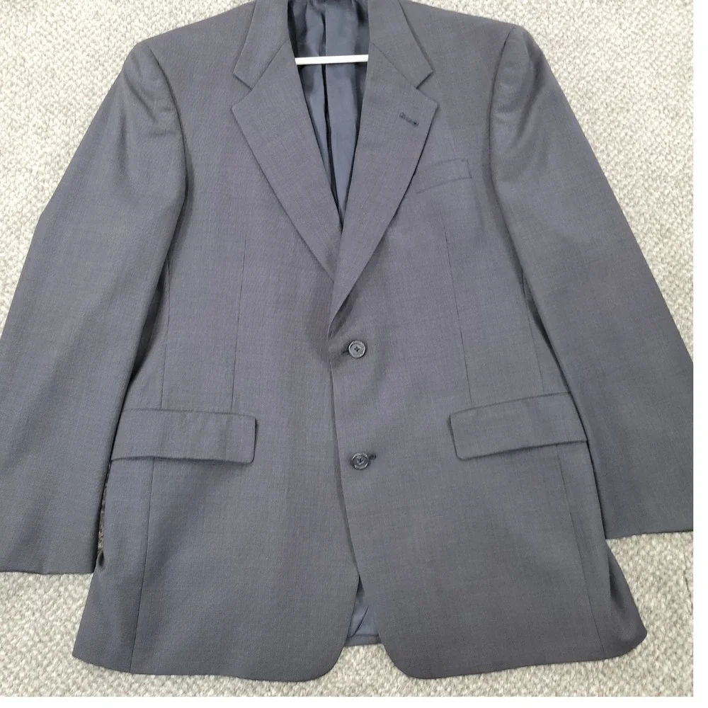 Hart Schaffner Marx Mens 40R Wool Blazer Charcoal Gray Blue Sport Coat Jacket